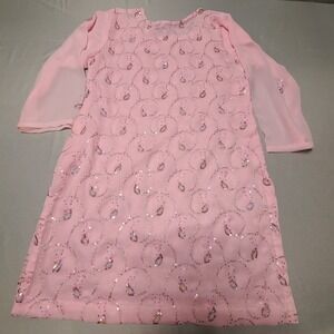 Sequin Paisley Tunic Top Women Small Pink Sheer Sleeve Indo-Western balletcore